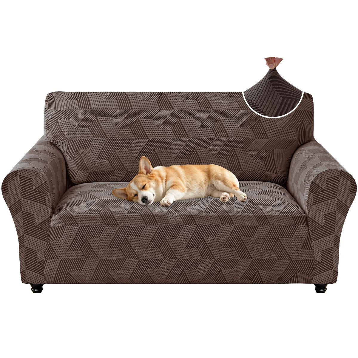 ZNSAYOTX Stretch Couch Covers for 3 Cushion Couch, 1-Piece Sofa Cover Slipcover Pet Friendly, Furniture Protector with Elastic Bottom for Dogs Geometrical Jacquard Fabric (Large, Light Grey)