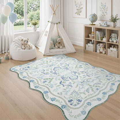DCX 8x10 Area Rug Living Room: Washable Botanical Carpet Blue and Green