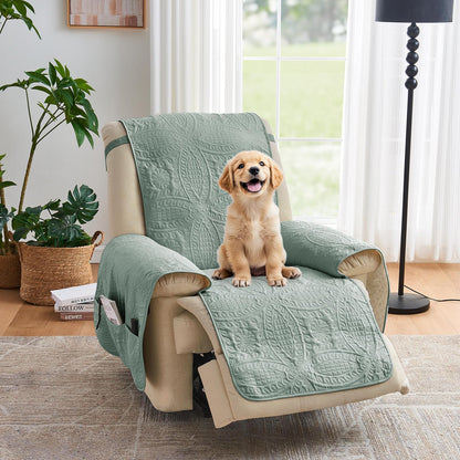 Soft Quilted Couch Cover with Pockets for Extra-Large Sofa, Anti-Slip Sofa Covers Washable for 3 Cushion Pet Friendly Medallion Oversized Sofa Cover Water-Repellent (X-Large Sofa 78", Ivory White)