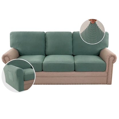 H.VERSAILTEX Multi-Pieces Sofa Covers Stretch Couch Covers Form Fitted Seats and Back Cushions Covers (3 Seat Covers Plus 3 Back Cusion Covers, Bonus 2 Armrest Covers), Sand