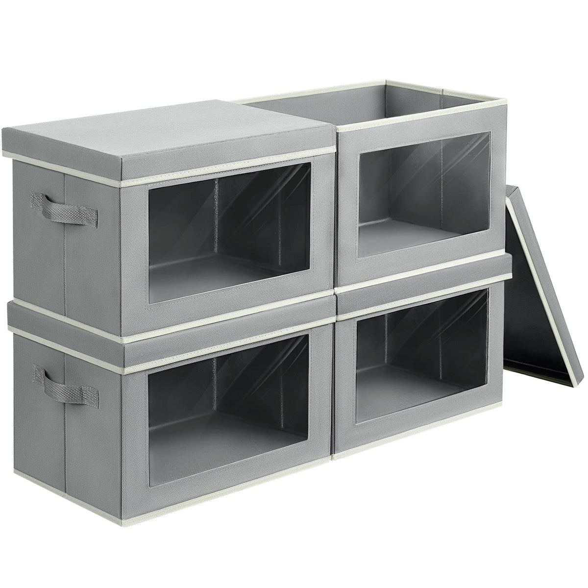 Homsorout Storage Bins with Lids, 4 Pack Large Storage Cubes with Window, Closet Bins with Lids & Handles, Fabric Box for Organizing Clothes, Towels, Books, Beige