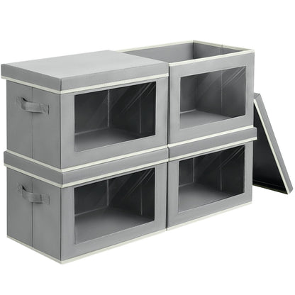 Homsorout Storage Bins with Lids, 4 Pack Large Storage Cubes with Window, Closet Bins with Lids & Handles, Fabric Box for Organizing Clothes, Towels, Books, Beige