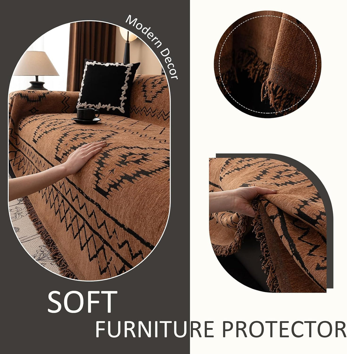VClife Bohemian Sofa Covers Chenille Couch Cover for Sectional Couch, Soft Non Slip Couch Covers for 2 Cushion Sofa Breathable Sofa Furniture Protector Slip Cover for Couch, Pumpkin, 71"X118"