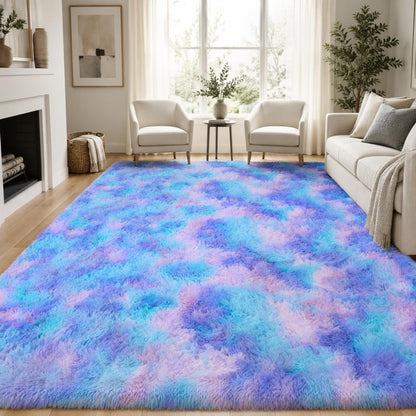 PLHXFR 8x10 Area Rugs Living Room: Fluffy Bedroom Soft Shag Rug Black Grey