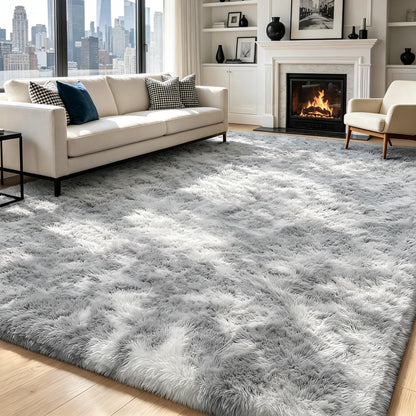 Beige 8x10 Area Rugs for Living Room, Fluffy Shag Rug Large Bedroom Carpet