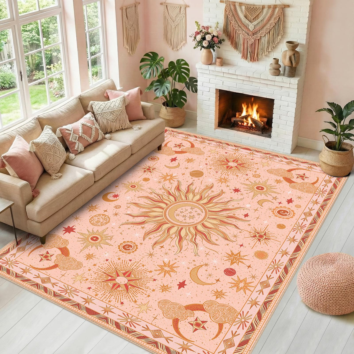 Vacuum-Friendly, 8x10 Washable Area Rug, Black Gold Beige Red