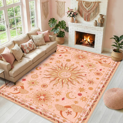 Vacuum-Friendly, 8x10 Washable Area Rug, Black Gold Beige Red