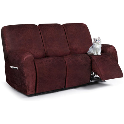 ANARACHON Leather Look Recliner Couch Cover, 8-Pieces Stretch Recliner Sofa Covers, Soft Reclining Slipcover, Washable Furniture Protector for Pets (3 Seater, Brown)