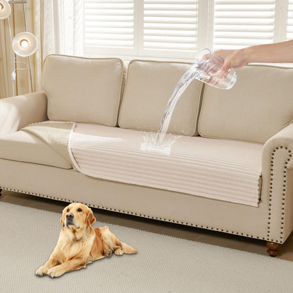 HAOMAIJIA Waterproof Couch Cover for Dogs Washable,Faux Fur Pet Couch Covers for Sofa,Soft Dog Bed Cover Non-Slip Couch Covers for 3 Cushion Couch Sofa Pet Friendly (Off White, 35" x 82")