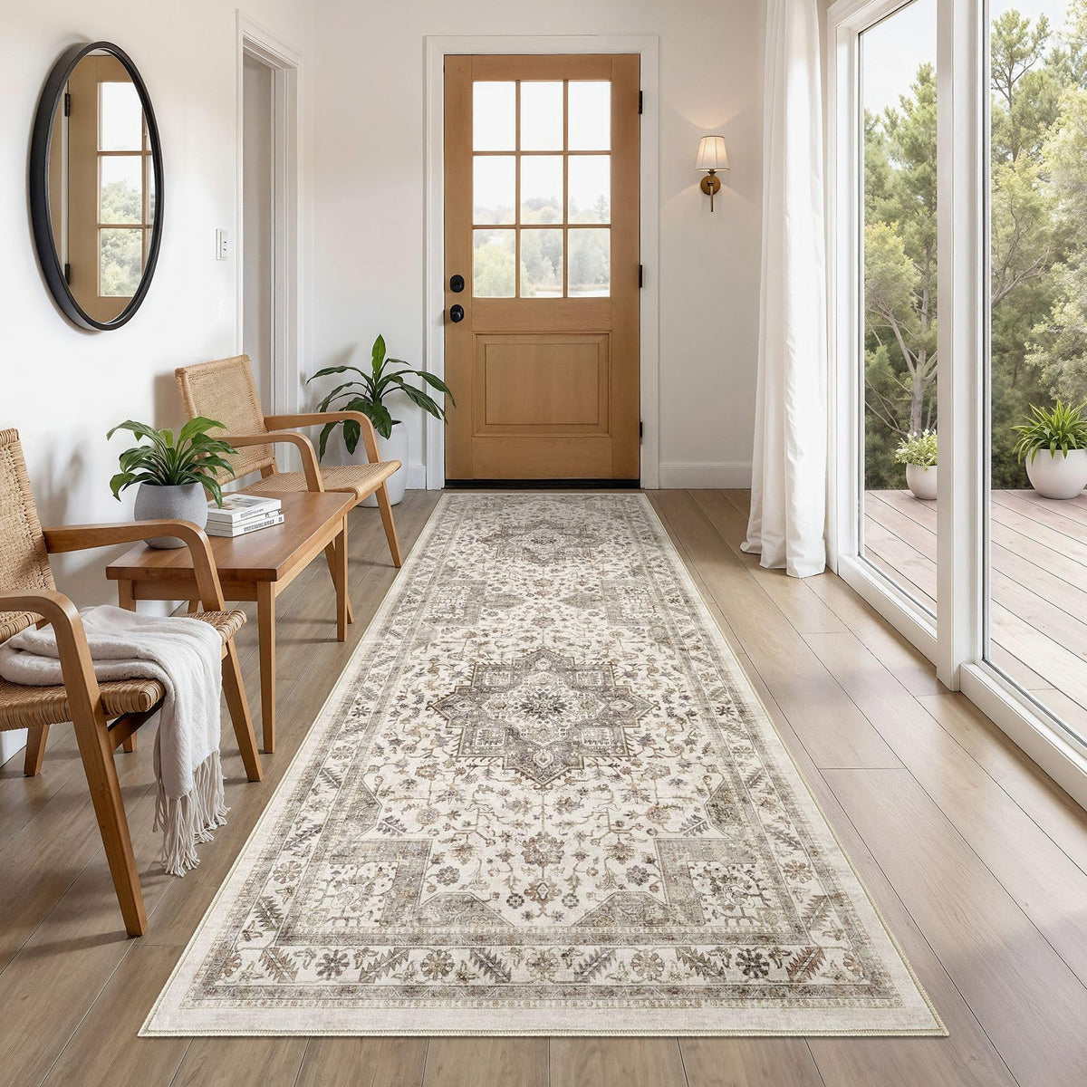 cotiled 9x12 Area Rug for Living Room, Washable, Traditional, Beige