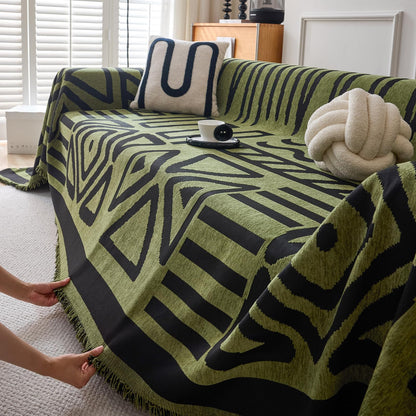 HANDONTIME Green Sofa Cover Vintage Couch Cover for Dogs 91" X150" Couch Cushion Covers with Tassel Herringbone Sofa Cover Boho Sofa Covers for 3 Cushion Couch Chenille Soft Loveseat Sofa Covers