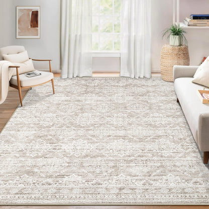 Area Rug Living Room Rugs 8x10 - Large Soft Boho Geometric Rug, Non-Slip Foldable Washable Rugs Non Shedding Morden Indoor Floor Carpet for Living Room Bedroom Office Dining Room(Brown Green,8'x10')