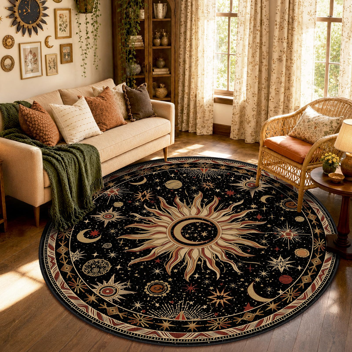 Vacuum-Friendly, 8x10 Washable Area Rug, Black Gold Beige Red