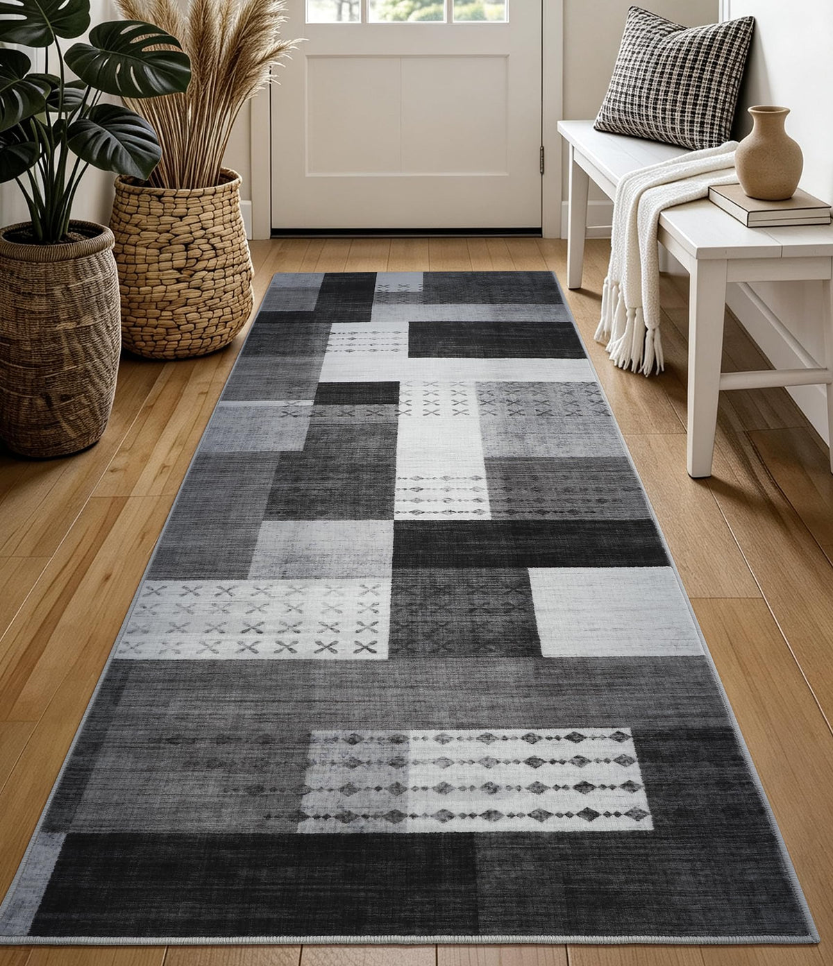 YIHOUSE Brown Modern 5x7 Area Rugs for Living Room, Washable Geometric Patchwork Rug for Bedroom Playroom Non Slip Low Pile, Southwestern Rustic Throw Carpet for Entryway Home Office