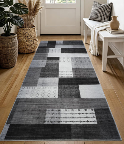 YIHOUSE Brown Modern 5x7 Area Rugs for Living Room, Washable Geometric Patchwork Rug for Bedroom Playroom Non Slip Low Pile, Southwestern Rustic Throw Carpet for Entryway Home Office