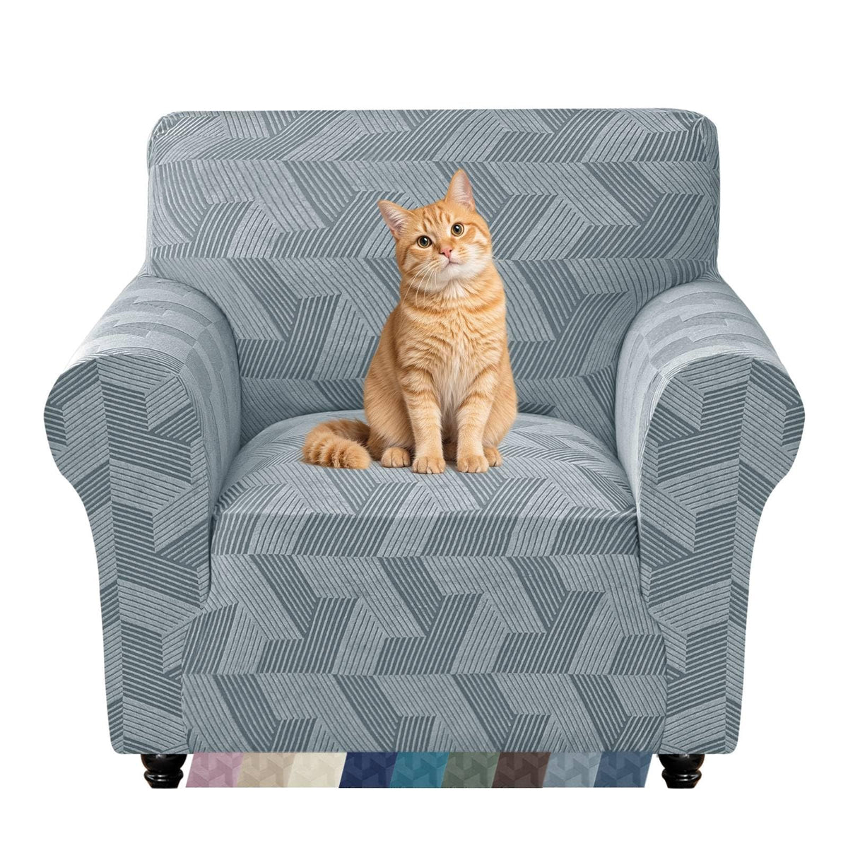 ZNSAYOTX Stretch Couch Covers for 3 Cushion Couch, 1-Piece Sofa Cover Slipcover Pet Friendly, Furniture Protector with Elastic Bottom for Dogs Geometrical Jacquard Fabric (Large, Light Grey)