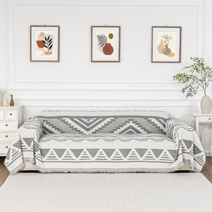 MYSKY HOME Sofa Covers for 2 Cushion Couch L Shaped Couch Cover Washable Couch Cover with Tassels Boho Couch Covers Non Slip Super Universal Soft Sofa Slipcover for Kids, Dogs, Pets, 71"x118", White