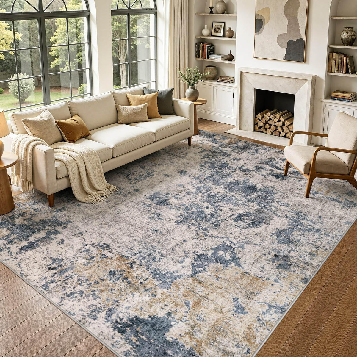 8x10 Area Rugs Living Room Abstract Washable Rug, Gold Brown