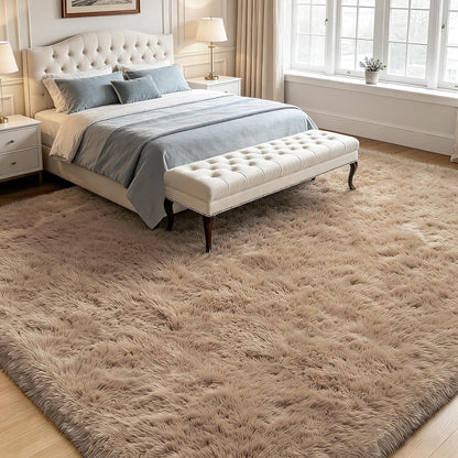 Beige 8x10 Area Rugs for Living Room, Fluffy Shag Rug Large Bedroom Carpet
