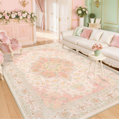 CAPALOCA 5x7 Washable Nursery Girls Low Pile Area Rug Pink