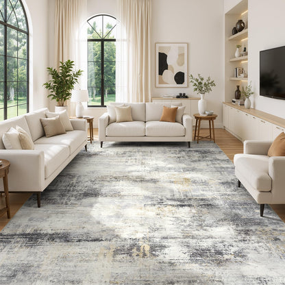 Living Room Rug 5x7, Washable Modern Abstract Rugs Black and White