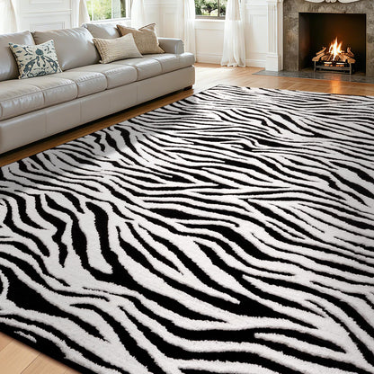 YIHOUSE 5×7 Ft Area Rugs for Living Room: Modern Washable Rug - Abstract Black and Cream White Rug for Bedroom Dining Room Office Playroom Nursery Home Decor - Nonslip Non-Shedding Striped Rugs