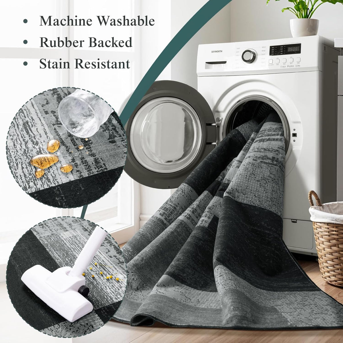 LIANLAM 8x10 Washable Area Rugs for Living Room & Bedroom(8x10,Black&Gray)