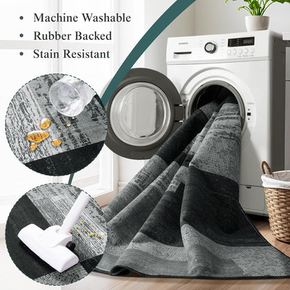 LIANLAM 8x10 Washable Area Rugs for Living Room & Bedroom(8x10,Black&Gray)