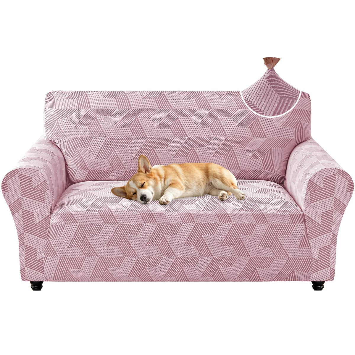ZNSAYOTX Stretch Couch Covers for 3 Cushion Couch, 1-Piece Sofa Cover Slipcover Pet Friendly, Furniture Protector with Elastic Bottom for Dogs Geometrical Jacquard Fabric (Large, Light Grey)