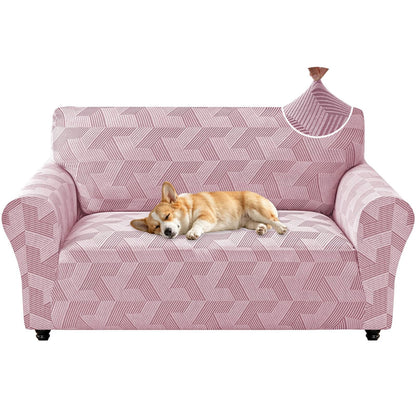 ZNSAYOTX Stretch Couch Covers for 3 Cushion Couch, 1-Piece Sofa Cover Slipcover Pet Friendly, Furniture Protector with Elastic Bottom for Dogs Geometrical Jacquard Fabric (Large, Light Grey)