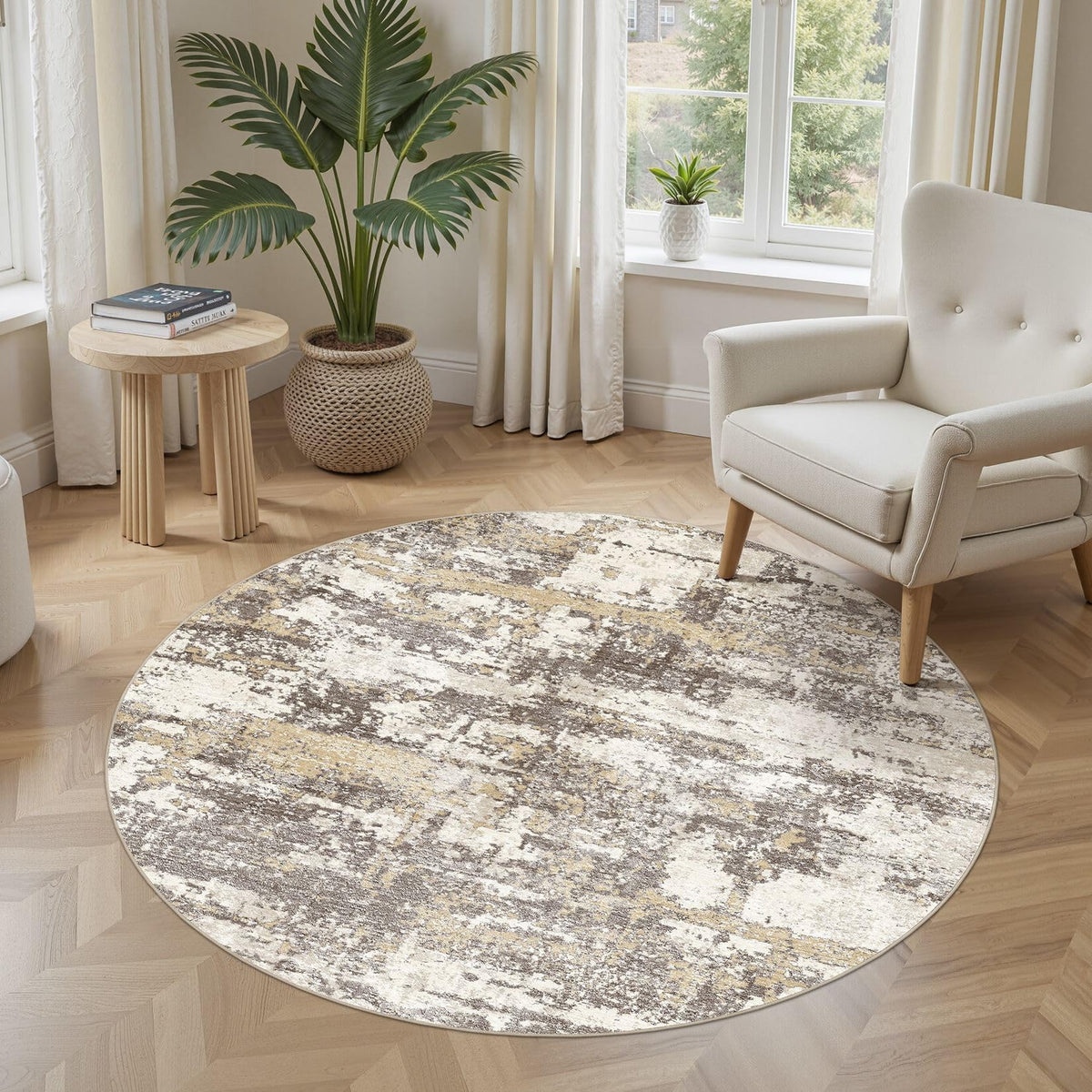 8x10 Area Rugs Living Room Abstract Washable Rug, Gold Brown