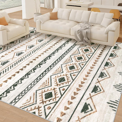 Area Rug Living Room Rugs 8x10 - Large Soft Boho Geometric Rug, Non-Slip Foldable Washable Rugs Non Shedding Morden Indoor Floor Carpet for Living Room Bedroom Office Dining Room(Brown Green,8'x10')