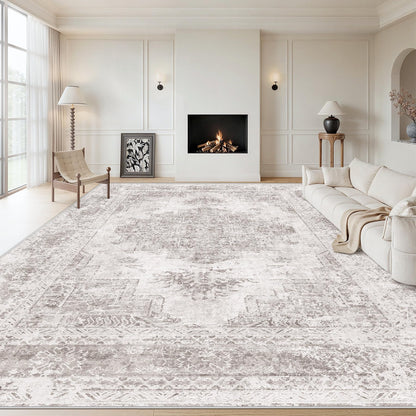 XLUEZ Area Rug 8x10 Living Room Rug, Machine Washable Vintage Distressed Medallion Rug Non-Slip Soft Low Pile Large Indoor Rugs for Bedroom Dining Room Office Children's Room (Beige,8'x10')