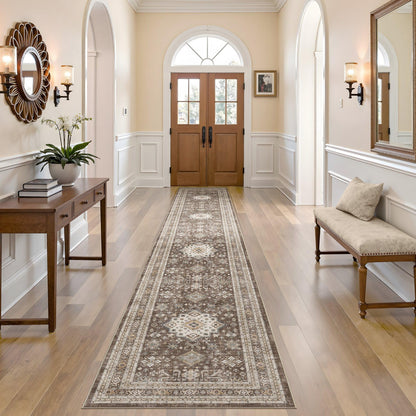 cotiled 9x12 Area Rug for Living Room, Washable, Traditional, Beige