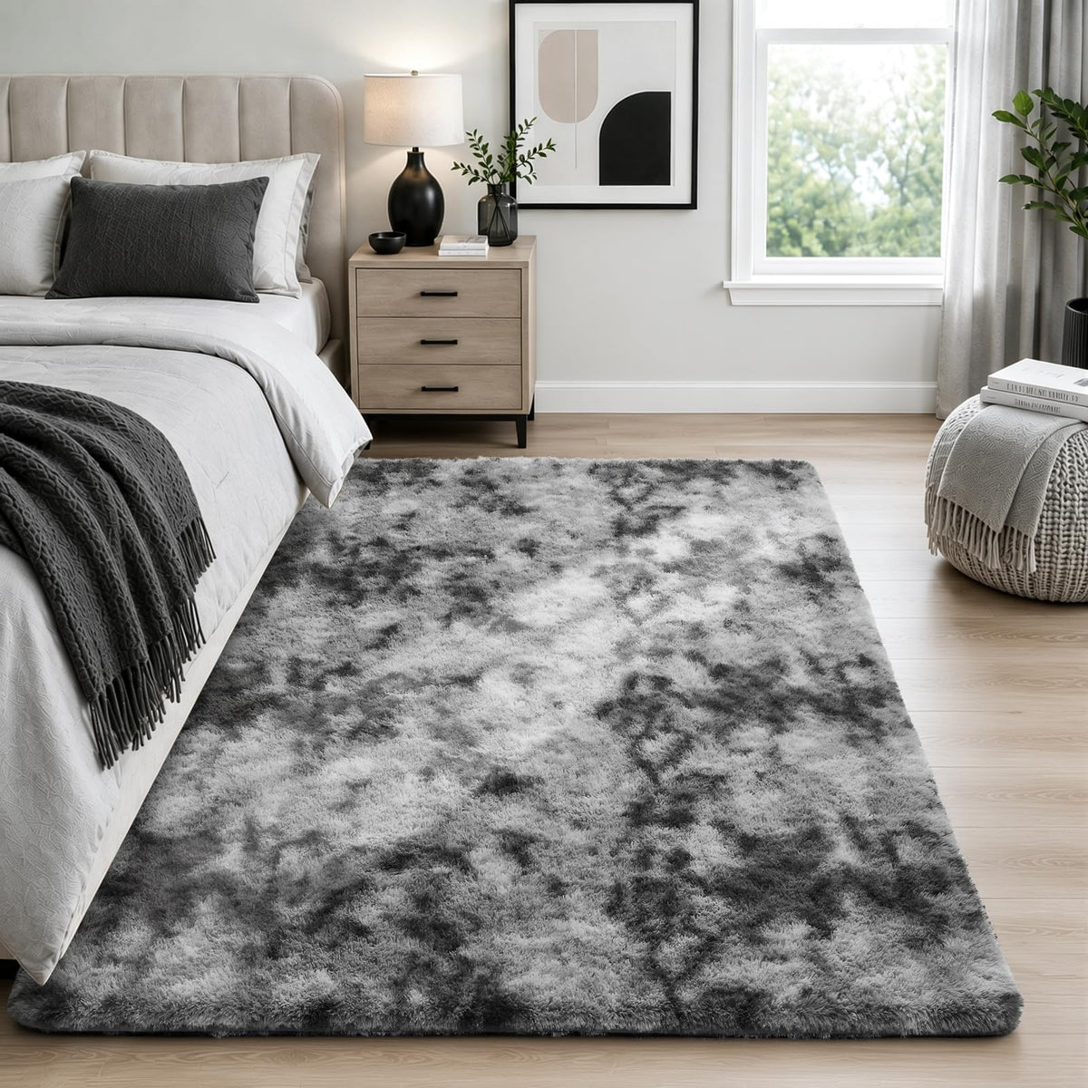 Ophanie Area Rugs 9x12 Living Room, Large Grey Bedroom Carpet, Big Shag Indoor Thick Soft Nursery Rug, Gray Fluffy Carpets for Boy and Girls Room Dorm Home Decor Aesthetic
