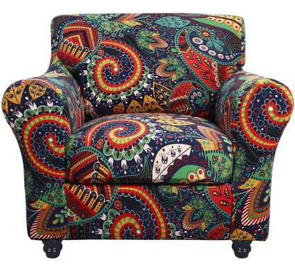 SearchI Stretch Sofa Cover Printed Couch Cover, Floral Pattern 4 Pieces Sofa Slipcover with 3 Separate Cushion Cover, Washable Furniture Protector for Living Room(Sofa, Yellow+Flower)