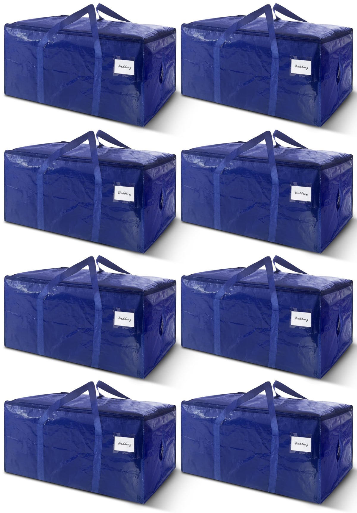 8 Pack Extra Heavy Duty Large Moving Bags with Strong Zipper & Carrying Handles, Sturdy Clothes Storage Bags Totes Bins, Packing Bag Move Boxes College Moving Supplies, Dark Blue - 24 gal