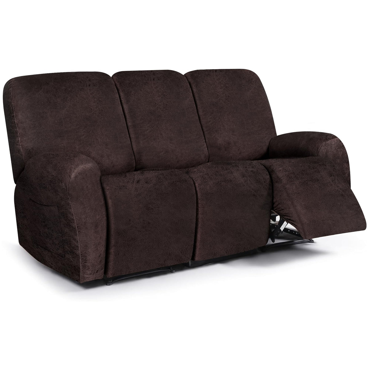 ANARACHON Leather Look Recliner Couch Cover, 8-Pieces Stretch Recliner Sofa Covers, Soft Reclining Slipcover, Washable Furniture Protector for Pets (3 Seater, Brown)
