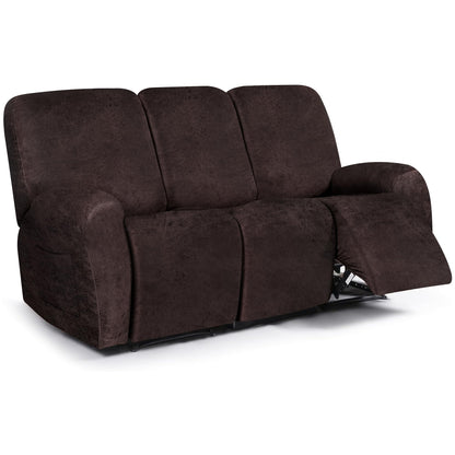 ANARACHON Leather Look Recliner Couch Cover, 8-Pieces Stretch Recliner Sofa Covers, Soft Reclining Slipcover, Washable Furniture Protector for Pets (3 Seater, Brown)