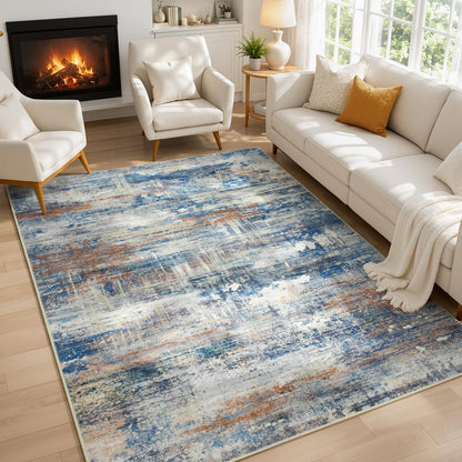 Living Room Rug 5x7, Washable Modern Abstract Rugs Black and White