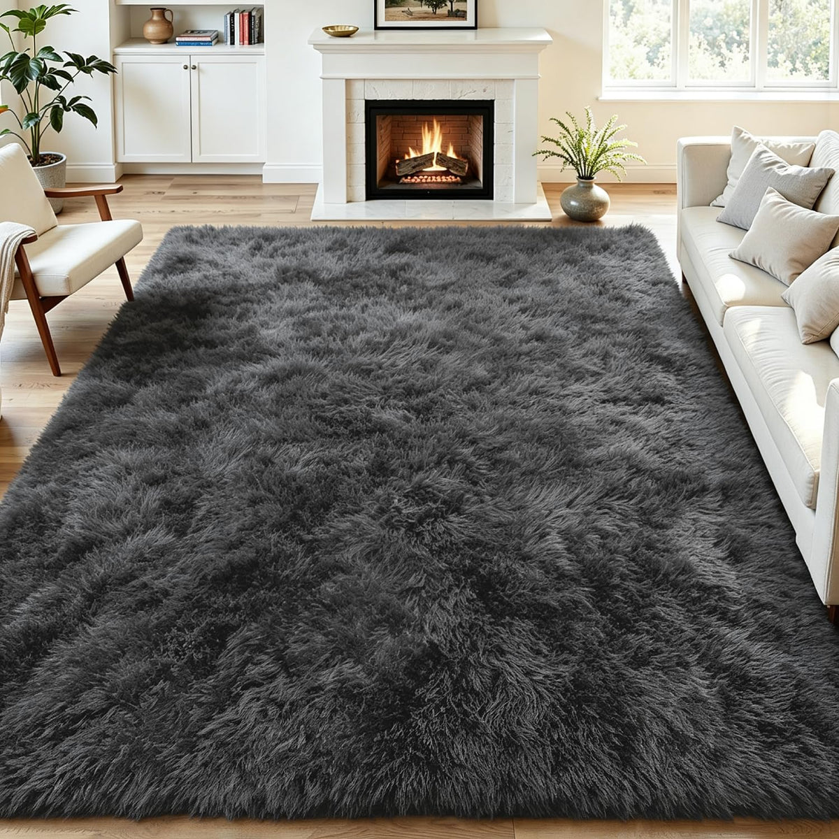 Tosuoka 8x10 Area Rugs for Living Room Bedroom, Black Rug Soft Fluffy Shag