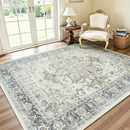 Lofus 8x10 Area Rugs for Living Room Bedroom, Soft Boho Carpet Floral Brown