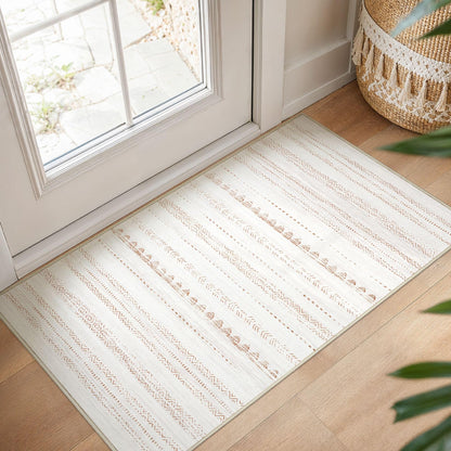 Nakagishi 10X14 Area Rugs for Living Room: Washable Modern Abstract Rug with Non-Slip Silicone Backing Low Pile Soft Carpet for Bedroom & Dining Decor Ideal for Families with Kids and Pets-Brown