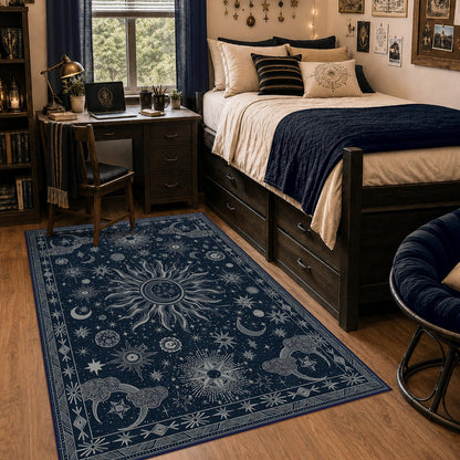 Vacuum-Friendly, 8x10 Washable Area Rug, Black Gold Beige Red