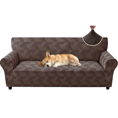ZNSAYOTX Stretch Couch Covers for 3 Cushion Couch, 1-Piece Sofa Cover Slipcover Pet Friendly, Furniture Protector with Elastic Bottom for Dogs Geometrical Jacquard Fabric (Large, Light Grey)