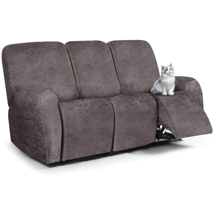 ANARACHON Leather Look Recliner Couch Cover, 8-Pieces Stretch Recliner Sofa Covers, Soft Reclining Slipcover, Washable Furniture Protector for Pets (3 Seater, Brown)