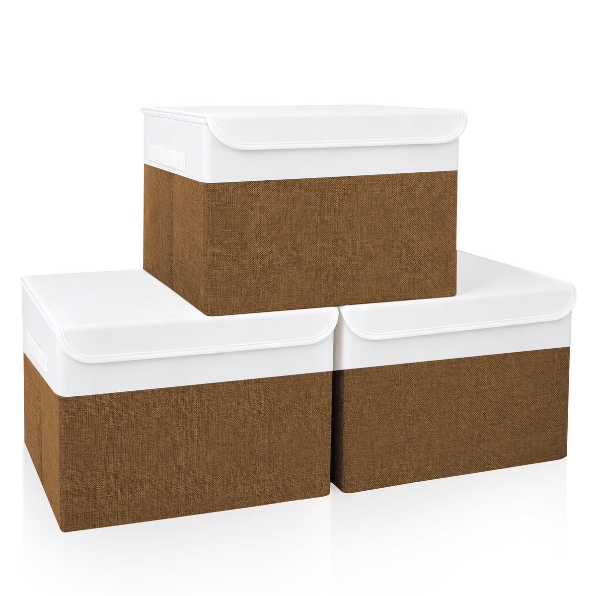 Bagnizer Large 17" 42 Quarts Collapsible Stackable Storage Bins with Lids [3-Pack] Foldable Fabric Linen Storage Boxes Cube, Closet Organizer Baskets with Label for Home (16.7 x 12 x 12, Gray)