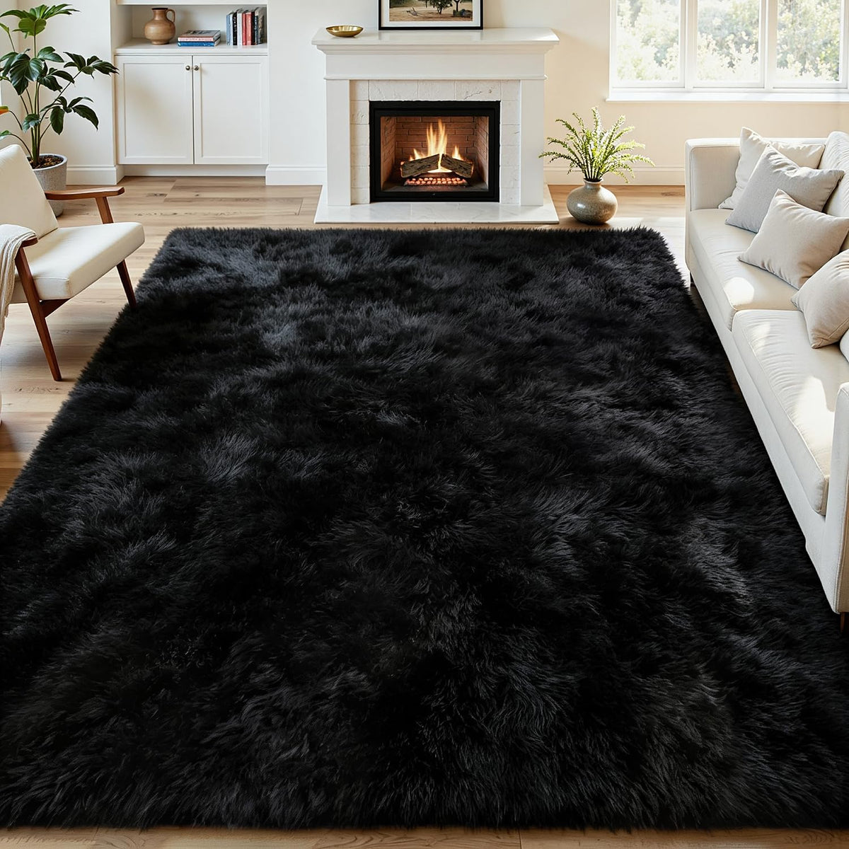 Tosuoka 8x10 Area Rugs for Living Room Bedroom, Black Rug Soft Fluffy Shag