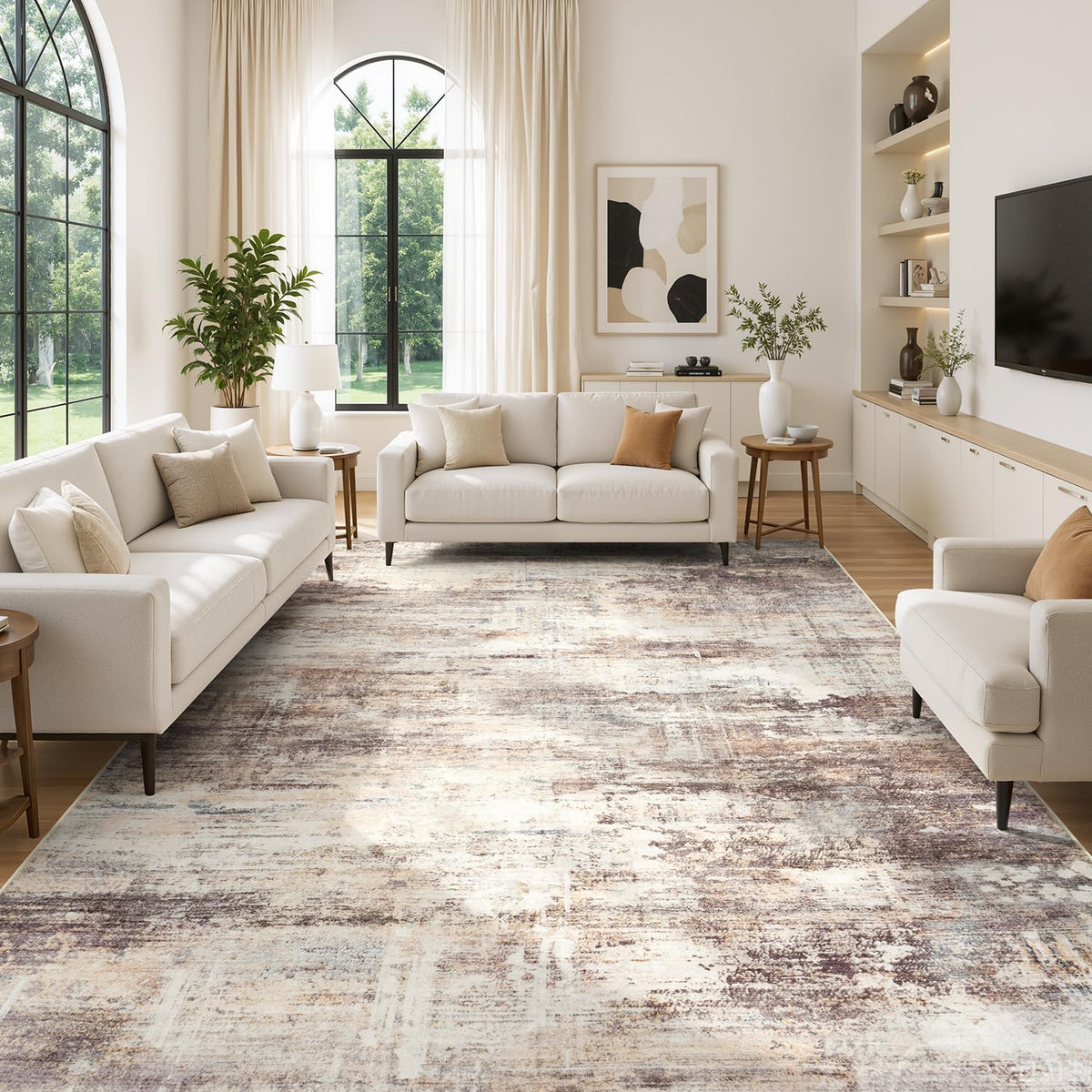 Living Room Rug 5x7, Washable Modern Abstract Rugs Black and White