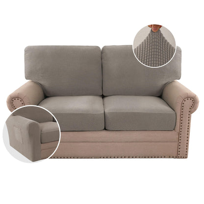 H.VERSAILTEX Multi-Pieces Sofa Covers Stretch Couch Covers Form Fitted Seats and Back Cushions Covers (3 Seat Covers Plus 3 Back Cusion Covers, Bonus 2 Armrest Covers), Sand